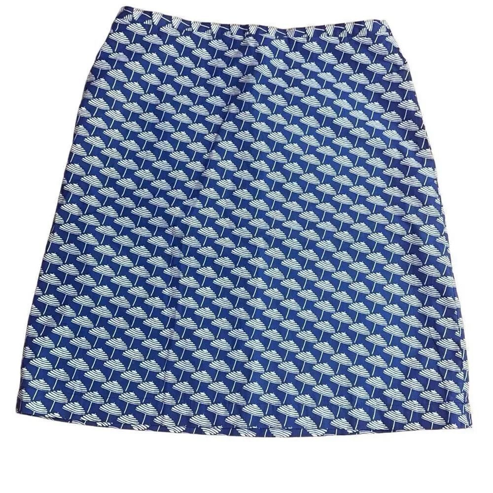 Boden British PRINTED COTTON A-LINE SKIRT w pockets Klein Blue Parasol US 8